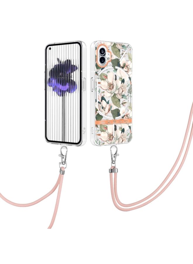 Case Cover For Nothing Phone 1 Flowers Series TPU Phone Case with Lanyard Green Gardenia