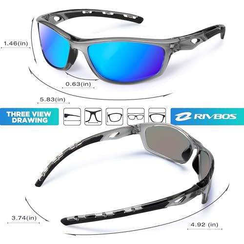 RIVBOS Sunglasses for Men Women Polarized UV Protection Sports Fishing Driving Shades Cycling RB833-transparent Grey ice Blue - Image 3