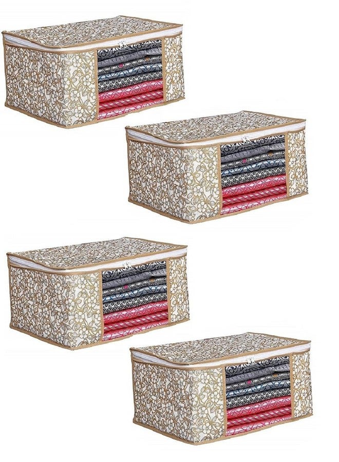 JANNYRO Saree Organizer For Wardrobe Non Woven Multipurpose Sari Storage Bag Foldable Saree Covers With Zip, Storage Bags For Suit, Lehanga, Dress Packing With Transparent Window Set of 4 Pcs - Image 1