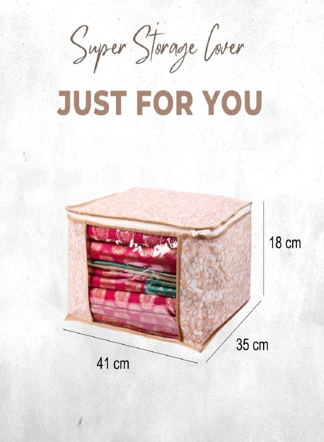 JANNYRO Saree Organizer For Wardrobe Non Woven Multipurpose Sari Storage Bag Foldable Saree Covers With Zip, Storage Bags For Suit, Lehanga, Dress Packing With Transparent Window Set of 4 Pcs - Image 2