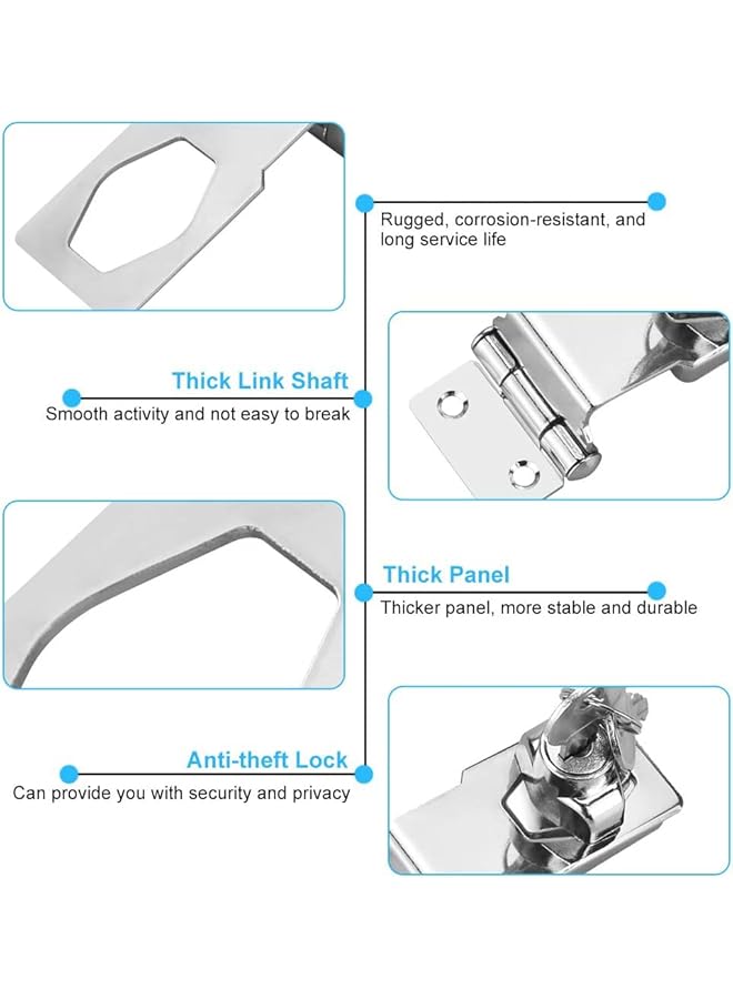 promass Small Hasp and Staple 90 Degrees Metal Lock Hasp 3 Inch/76mm Door Bolt Latch Buckle Safety Door Clasp Knob Shed Locks with Padlock, Key, Screws for Cabinets Cupboard Drawer Gate, Silver - Image 5