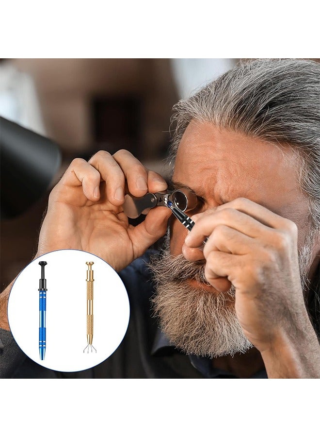 2 Pcs Stainless Steel 4 Claw Pick up Tool, Electronic Cutting Forceps with Four Claws for Small Parts Pickup, IC Chip Electronic Components Grabber for Tiny Objects in Home Office (Blue+Golden) - Image 4