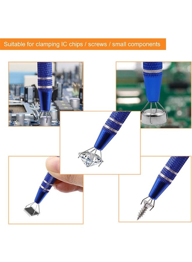 2 Pcs Stainless Steel 4 Claw Pick up Tool, Electronic Cutting Forceps with Four Claws for Small Parts Pickup, IC Chip Electronic Components Grabber for Tiny Objects in Home Office (Blue+Golden) - Image 3