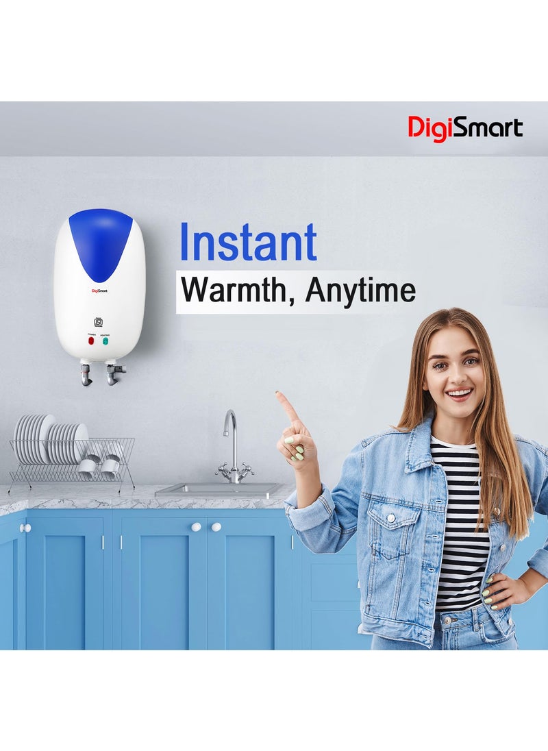 DIGISMART DIGISMART 3Kva Instant 3 Ltr Full Abs Body Special Anti Rust Coating Tank Wall Mounted Geyser With 5 Year Warranty Premium White Blue  - Image 2