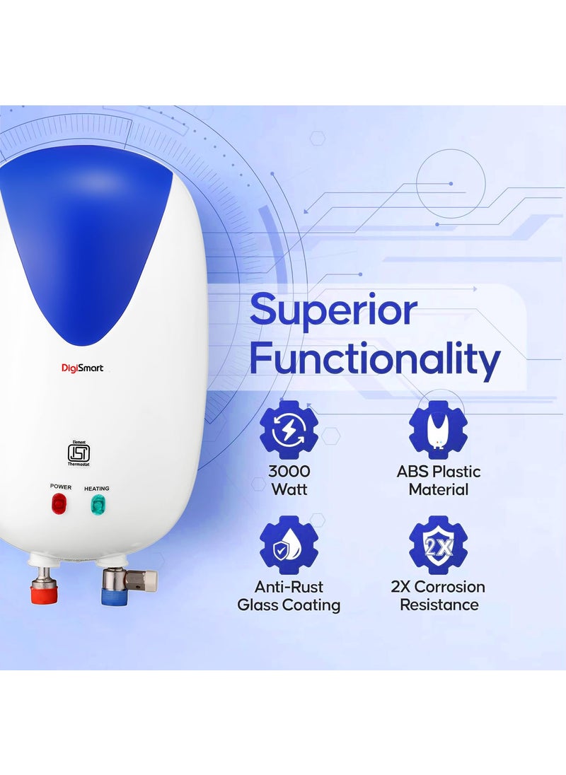 DIGISMART DIGISMART 3Kva Instant 3 Ltr Full Abs Body Special Anti Rust Coating Tank Wall Mounted Geyser With 5 Year Warranty Premium White Blue  - Image 3