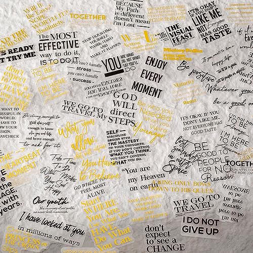 Yoksas 240Pcs Black Golden Foil Sentence Quote Stickers,Transparent Junk Journal Inspirational Word Decals for Scrapbook Supplies Planner Laptops Resin Art - Image 1