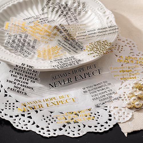 Yoksas 240Pcs Black Golden Foil Sentence Quote Stickers,Transparent Junk Journal Inspirational Word Decals for Scrapbook Supplies Planner Laptops Resin Art - Image 5