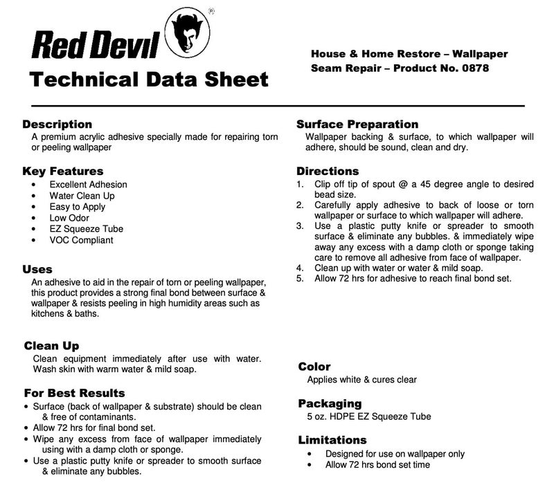 Red Devil لاصق ورق الجدران ريد ديفل 0878 لإصلاح seams، لاصق ورق الجدران، استعادة المنزل والبيت، لاصق ومعجون ورق الجدران الفاخر، شفاف، 5 أونصات - Image 3