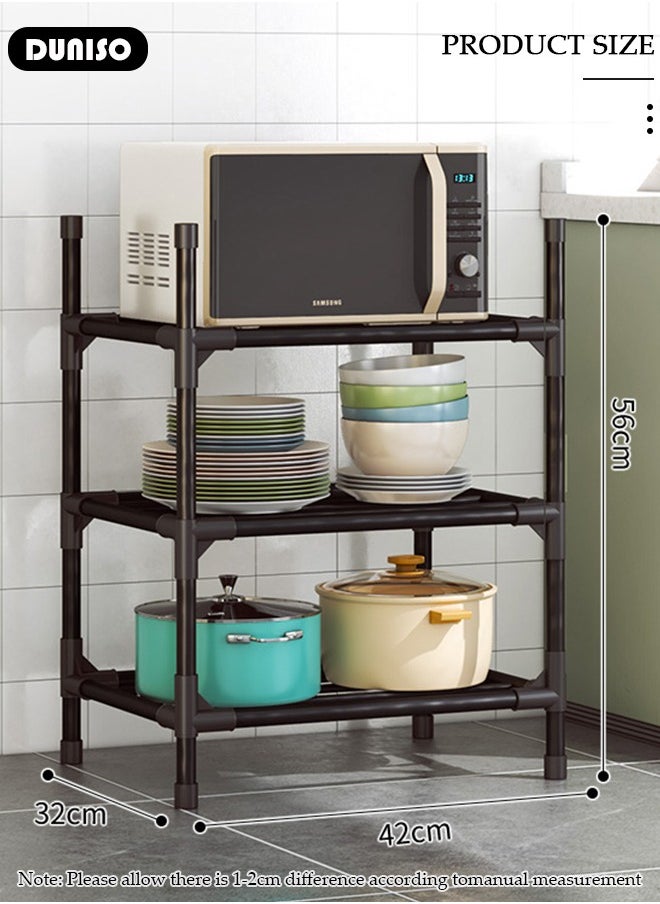 DUNISO 3 Tier Storage Shelves, Stable Kitchen Shelf Organizer, Storage Rack with Wheels, Removable Free Standing Rack with Hooks, Multipurpose Rack, Shelving Unit for Warehouse Basement Kitchen Living Room pantry  - Image 4