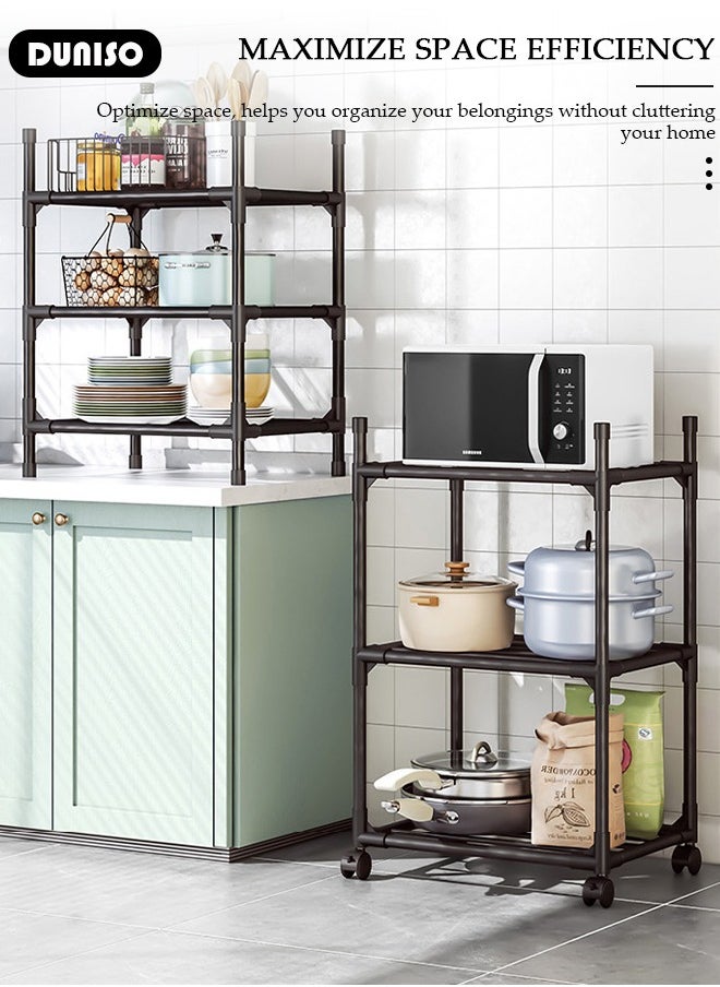 DUNISO 3 Tier Storage Shelves, Stable Kitchen Shelf Organizer, Storage Rack with Wheels, Removable Free Standing Rack with Hooks, Multipurpose Rack, Shelving Unit for Warehouse Basement Kitchen Living Room pantry  - Image 3