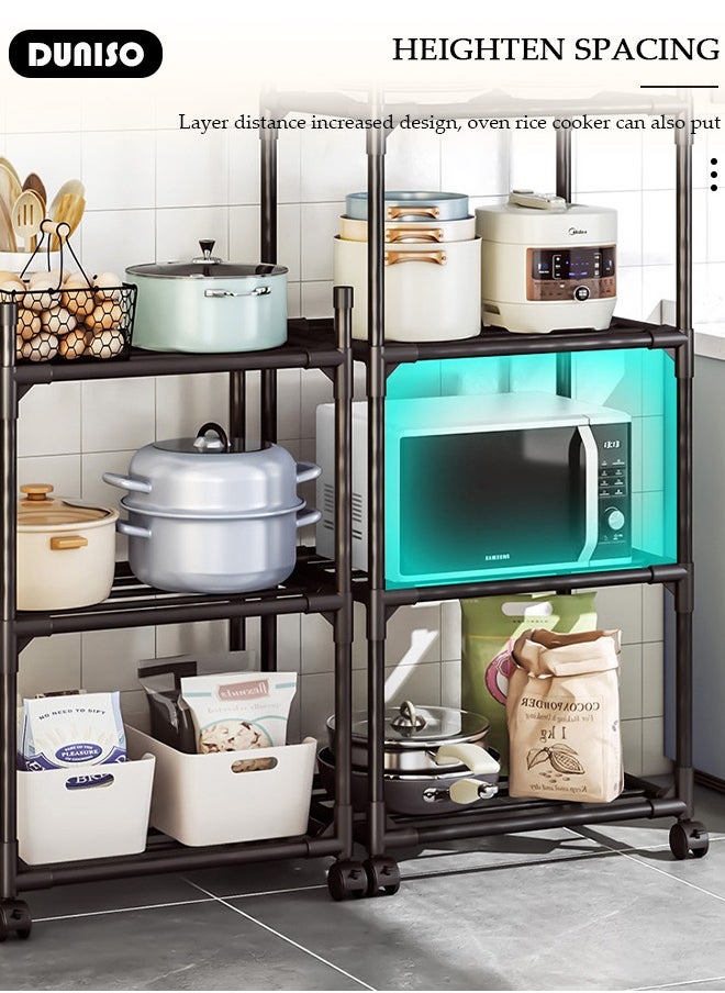 DUNISO 3 Tier Storage Shelves, Stable Kitchen Shelf Organizer, Storage Rack with Wheels, Removable Free Standing Rack with Hooks, Multipurpose Rack, Shelving Unit for Warehouse Basement Kitchen Living Room pantry  - Image 5