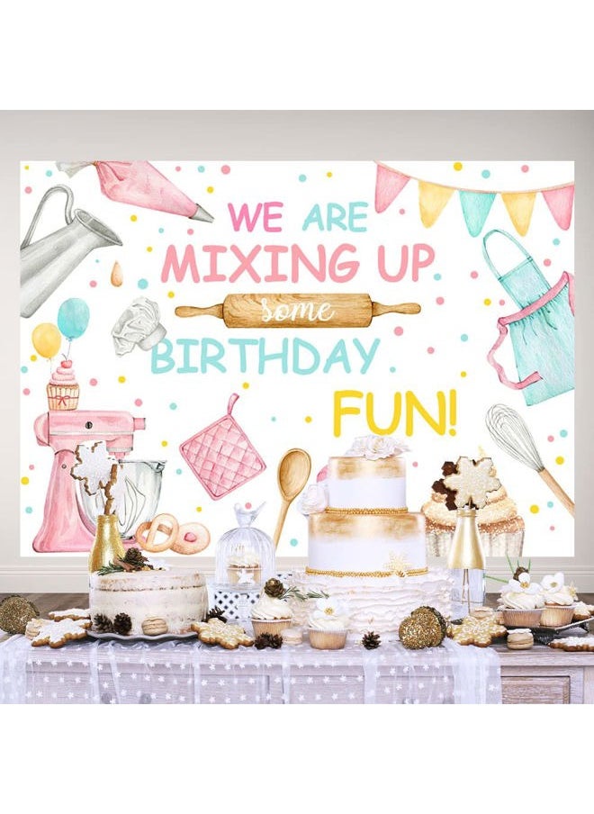 DMI 7×5ft Baking Birthday Backdrop We are Mixing Up Some Birthday Fun Kitchen Cake Party Banner Decorations Girls Cooking Baking Theme Photography Background Photo Booth Props  - Image 3