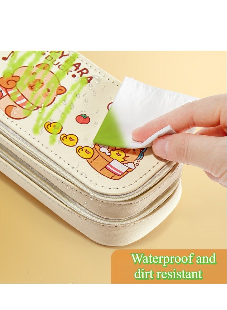 Cream Bear Double-layer Pencil Case with Timetable Slot 20cm Ruler Storage Cute Stationery Bag - Image 2