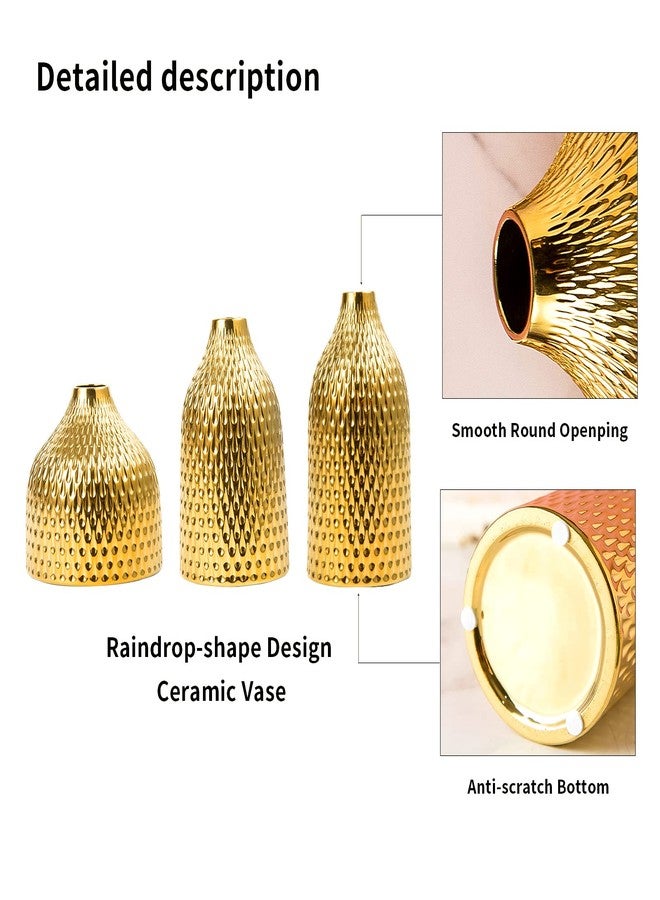 BASDHE Ceramic Vase Set - 3 Small Vases, Luxurious Home Decor, Great for Centerpieces; Ideal Shelf Décor, Table Décor, Bookshelf, Mantle, Entryway- Gold - Image 4