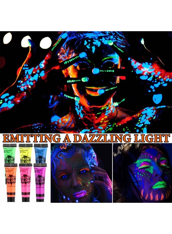 BKPPLZP 6 Pcs Glow In The Dark Face Body Paintblacklight Neon Face & Body Paintseasily Cleanable Face & Body Paint Set Neon Body Makeup Glow In The Dark Party Supplies - Image 3