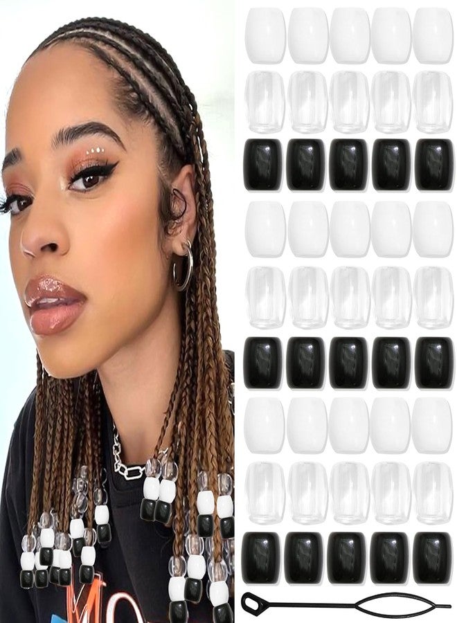 VENOFEN 48PCS Black White Hair Beads Large Dreadlock Beads Acrylic Braids Accessories Loc Jewelry Making Hair Decoration for Women and Men - Image 1