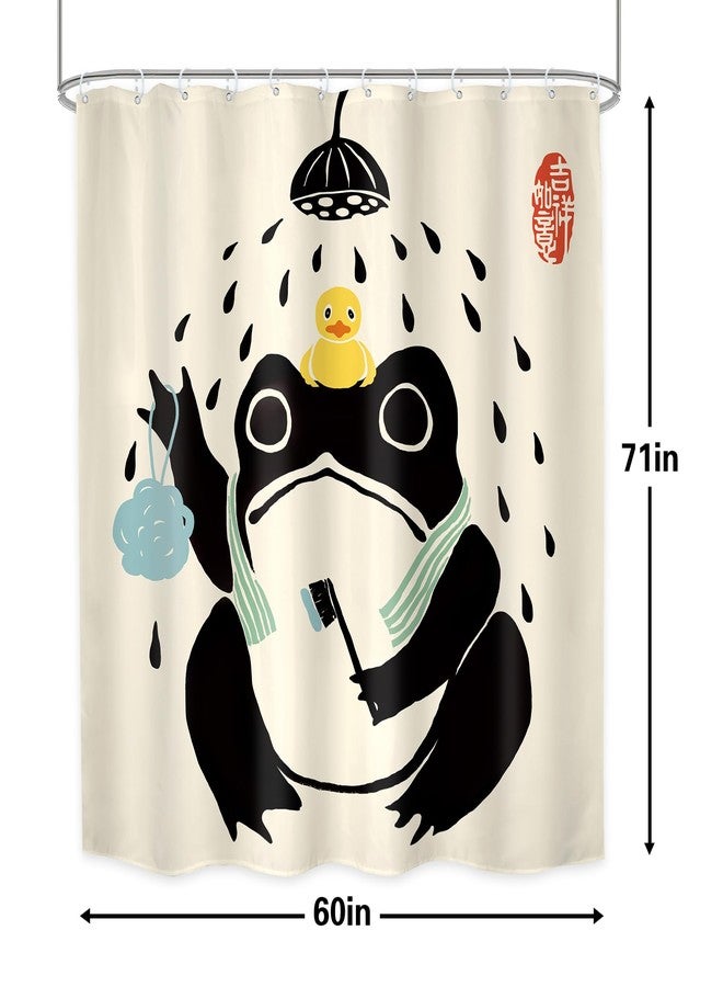 LGhtyro Funny Frog Shower Curtain Bathroom Set 60Wx71H Inches Asian Style Traditional Japanese Art Rubber Duck Cute Animal Bath Accessories Retro Black Beige Art Home Decor Fabric 12 Pack Hooks - Image 5