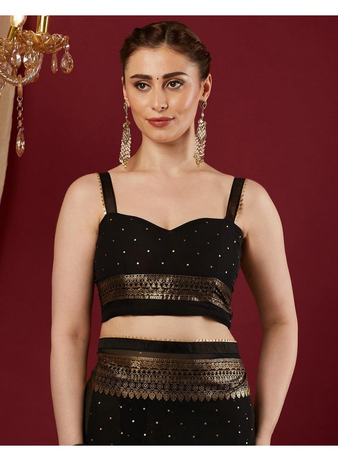 SIRIL Women's Georgette Foil Printed Saree with Unstitched Blouse Piece (4402S3152_Black) - Image 4