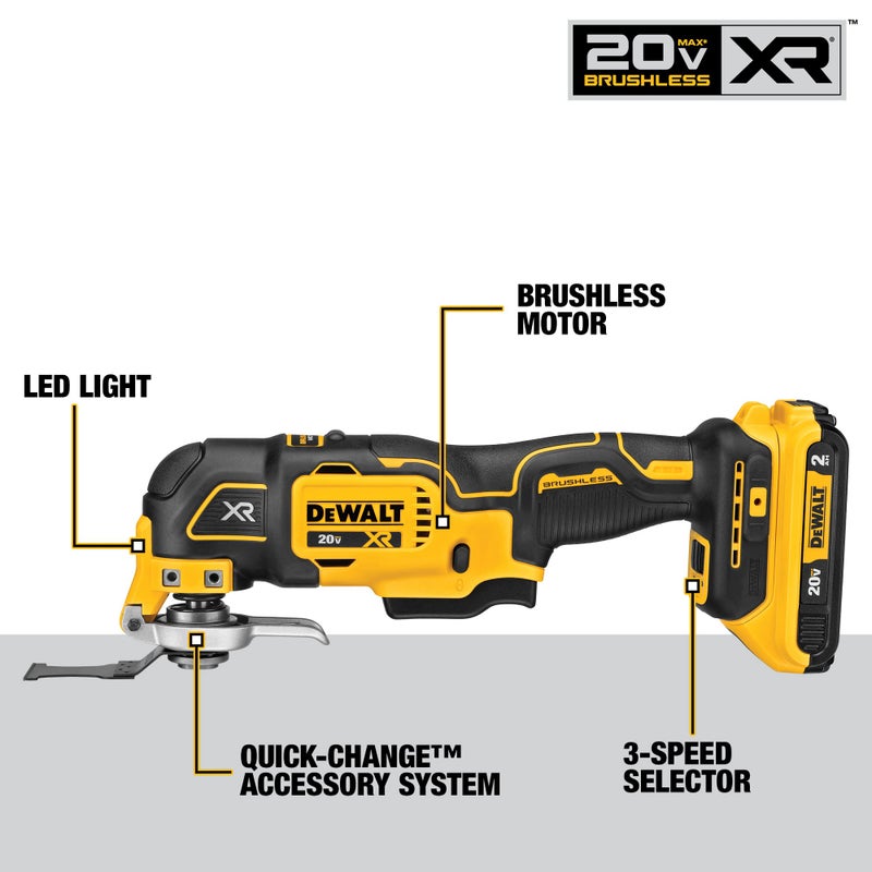 DEWALT DEWALT 20V MAX XR Multi-Tool Kit, Oscillating Tool, 3-Speed, Quick Blade Change for Multi-Tool Needs, Cordless (DCS356D1)  - Image 2