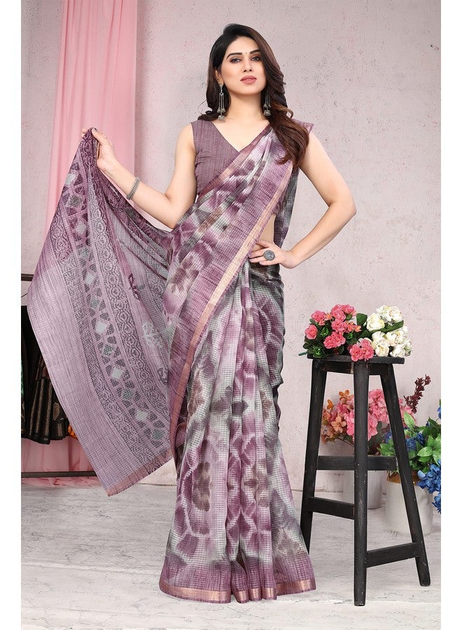 MIRCHI FASHION MIRCHI FASHION Kota Doria Cotton Women Shibori Block Printed Saree With Blouse Piece (38832-Wine, Dusty Green) - Image 2