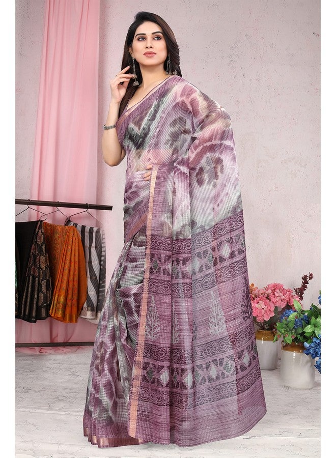 MIRCHI FASHION MIRCHI FASHION Kota Doria Cotton Women Shibori Block Printed Saree With Blouse Piece (38832-Wine, Dusty Green) - Image 3