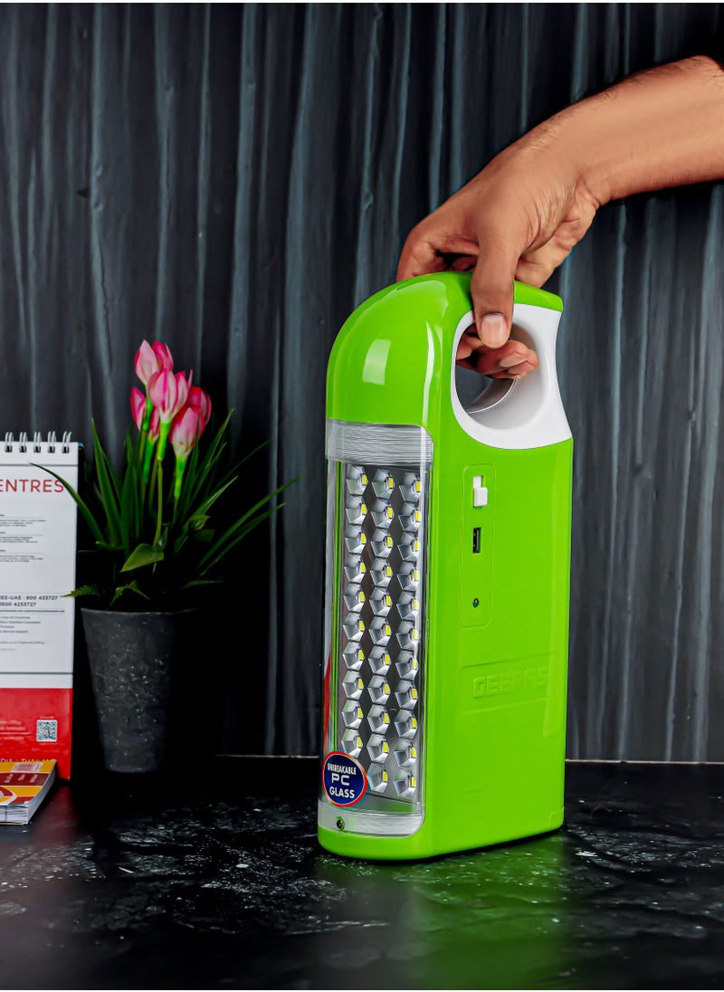 GEEPAS High Power 3D Emergency Lantern, Lead-Acid Battery, GE5510N | 33 PCS 2835SMD LED | Overcharge Protection | Unbreakable PC Glass | Automatic Lighting | USB Output  - Image 3