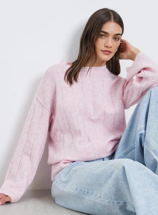 Styli Pink Regular Fit Brushed Yarn Ribbed Sweater