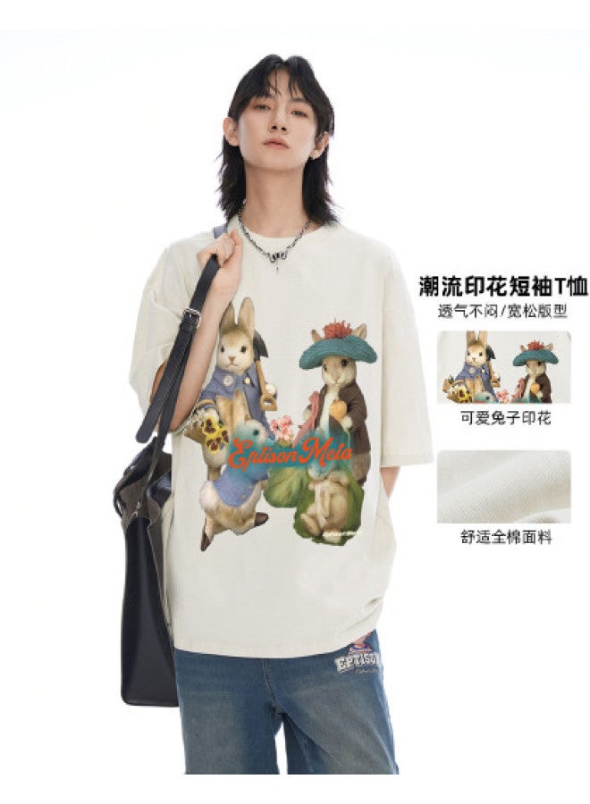 EPTISON Summer Couple T-shirts Rabbit Family Print Trendy Fashion Unisex Versatile Top For Men - Image 1