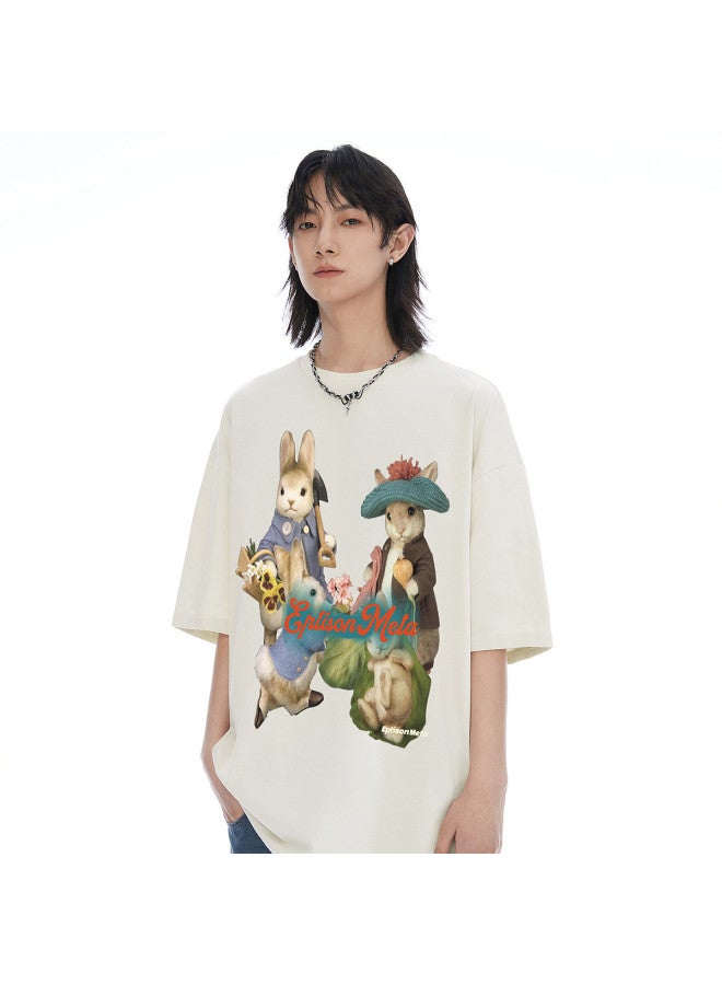 EPTISON Summer Couple T-shirts Rabbit Family Print Trendy Fashion Unisex Versatile Top For Men - Image 4