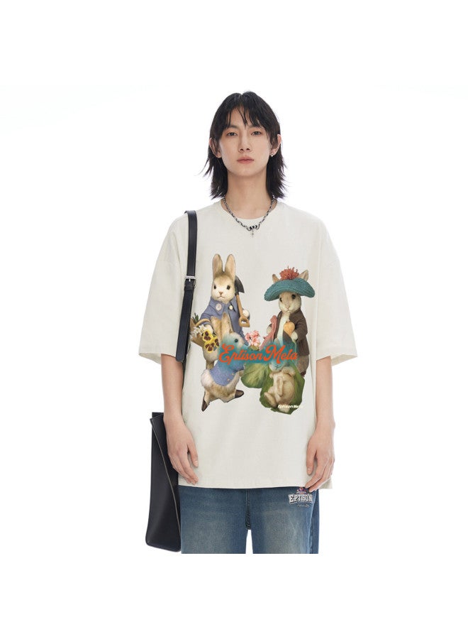EPTISON Summer Couple T-shirts Rabbit Family Print Trendy Fashion Unisex Versatile Top For Men - Image 5