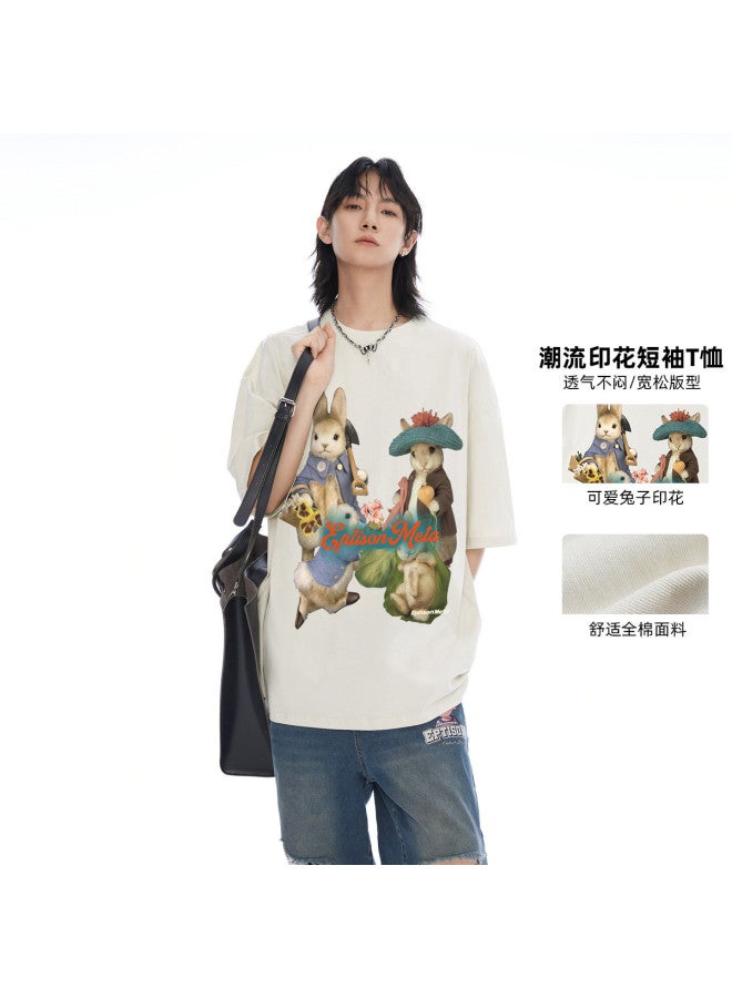 EPTISON Summer Couple T-shirts Rabbit Family Print Trendy Fashion Unisex Versatile Top For Men - Image 2