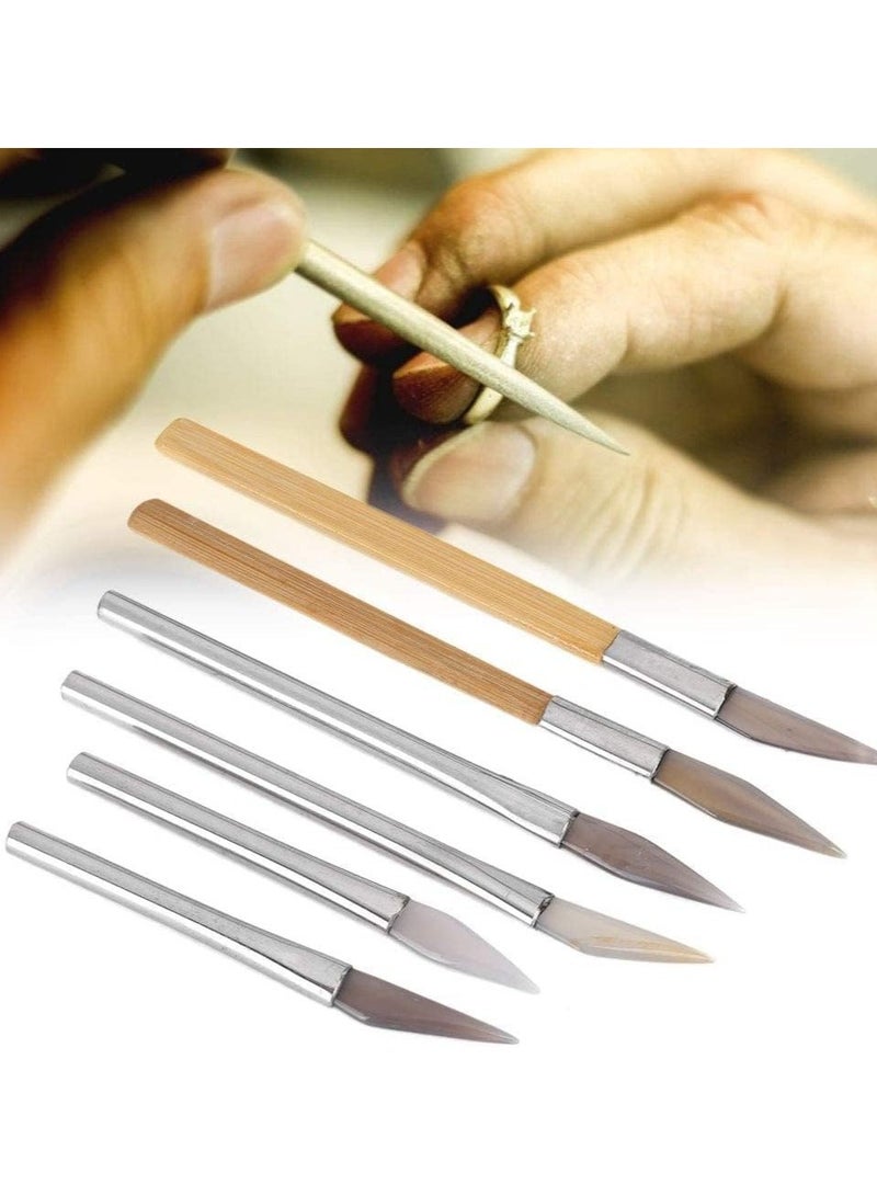 XiuWoo Agate Burnisher, Bezel Closing Burnisher Tool with Iron Handle, Convenient Polishing Different Shapes for Gold Platinum Sterling Silver Jewelry, Cleaning Gold, Silver, Copper Jewelry Dirt - Image 2