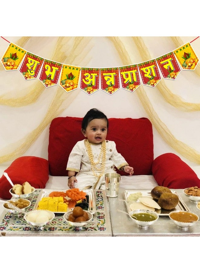 Zyozique ® Annaprasanam Paper Banner, Annaprasanam Paper Bunting Banner Hindi Font Shubh Annaprashan Yellow & Red Color Font, Annaprashan Decoration Item, - Image 3