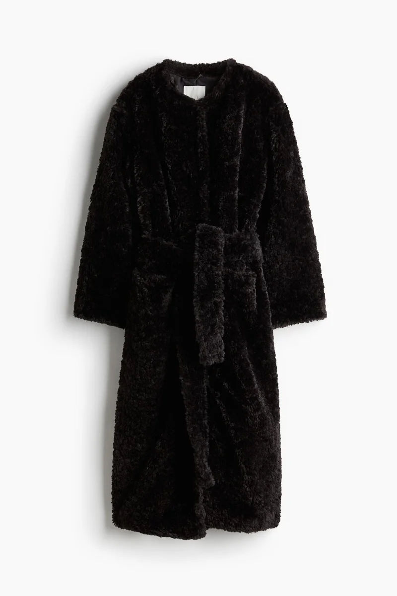 H&M Fluffy Tie-Belt Coat