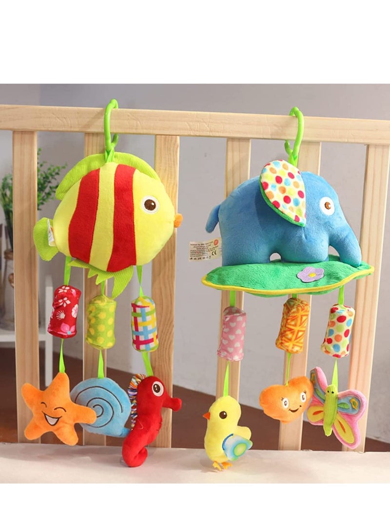 Zikra Baby Hanging Rattle Toys Animal Plush Ring Soft, Car Seat Stroller Toys Newborn Crib Bed Around with Wind Bell, Sound, Handle for 0-3 Years Old (Fish) - Image 3