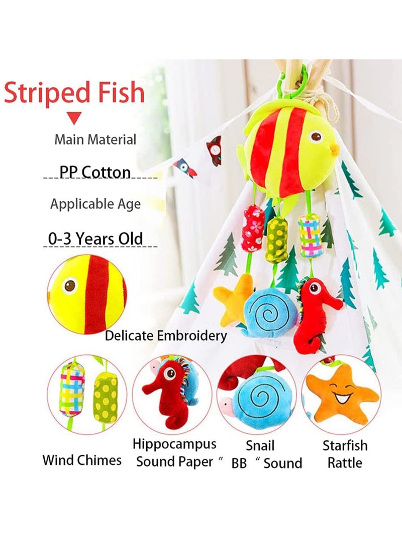 Zikra Baby Hanging Rattle Toys Animal Plush Ring Soft, Car Seat Stroller Toys Newborn Crib Bed Around with Wind Bell, Sound, Handle for 0-3 Years Old (Fish) - Image 4