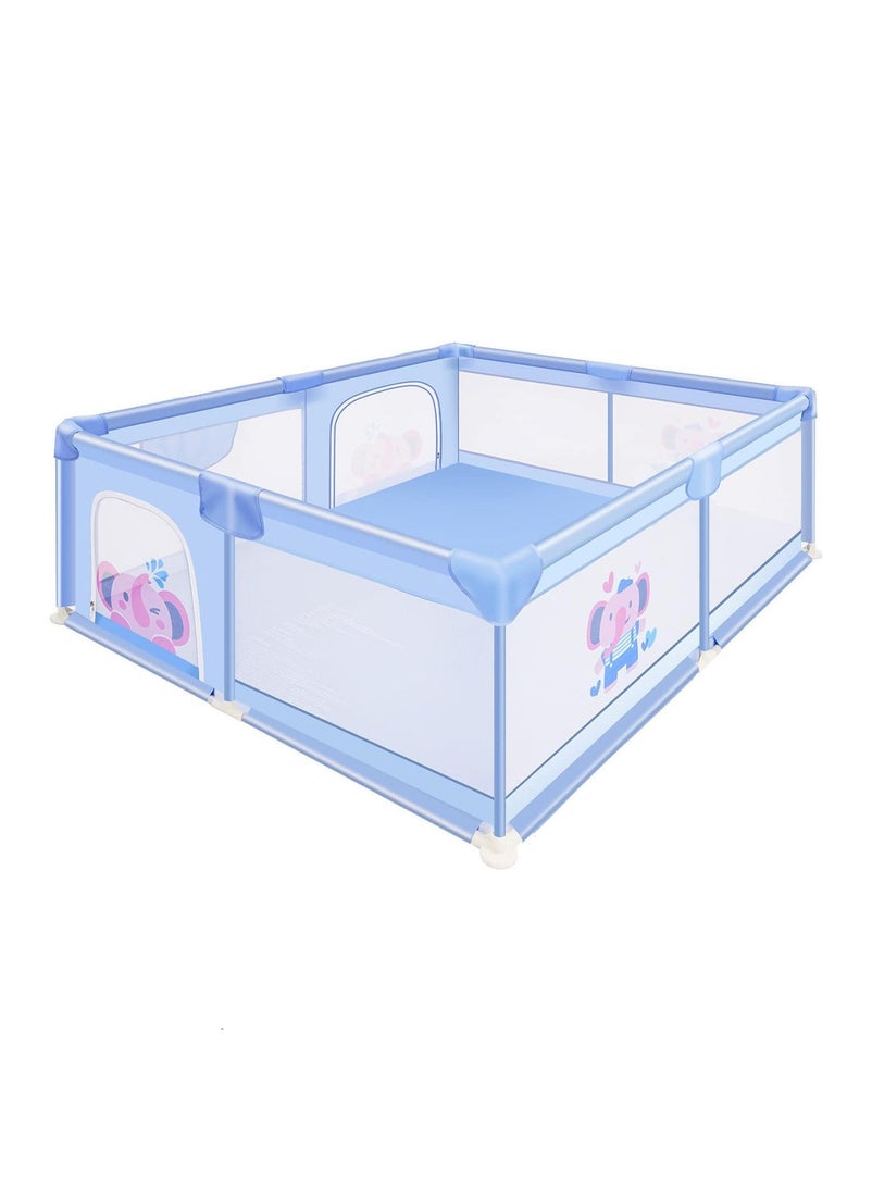 Lovely Baby Baby Playpen with Gate Sturdy Safety Play Yard Indoor Playard for Kids with Soft Breathable Mesh and Anti-Slip Base Blue  - Image 1