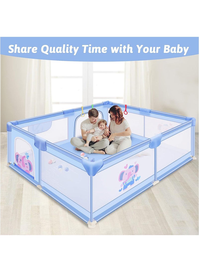 Lovely Baby Baby Playpen with Gate Sturdy Safety Play Yard Indoor Playard for Kids with Soft Breathable Mesh and Anti-Slip Base Blue  - Image 2