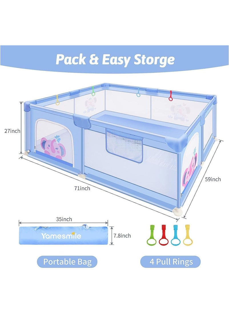 Lovely Baby Baby Playpen with Gate Sturdy Safety Play Yard Indoor Playard for Kids with Soft Breathable Mesh and Anti-Slip Base Blue  - Image 5