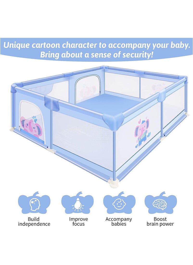 Lovely Baby Baby Playpen with Gate Sturdy Safety Play Yard Indoor Playard for Kids with Soft Breathable Mesh and Anti-Slip Base Blue  - Image 3