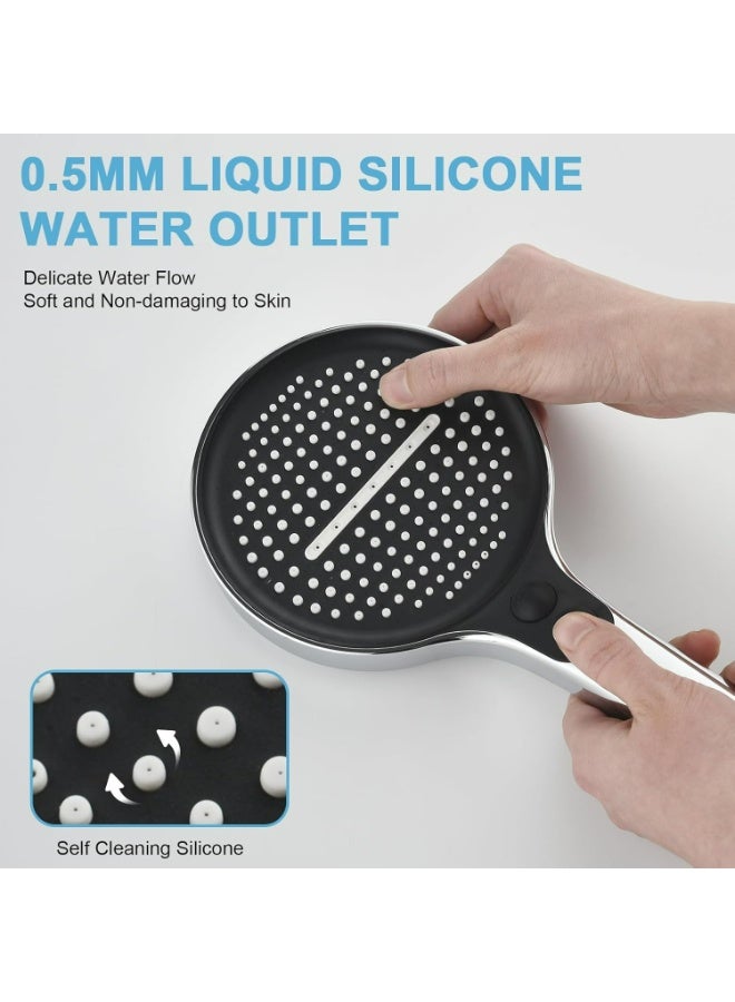 رأس دش يدوي عالي الضغط، 4 أوضاع رش، إيقاف المياه بلمسة واحدة، رأس دش كبير مقاس 5.3 بوصة مع خرطوم وحامل - Image 4