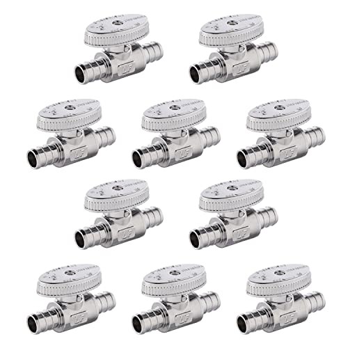 EFIELD Pack of 10 EFIELD 14 Turn Straight shut off Valve Barb Crimp 12 Pex X 12 Pex Chrome Plated ASTM F1807VALVE10510PCS - Image 1