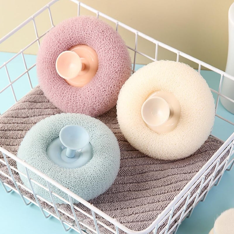 Soft Round Bath Shower Scrub With Suction Cup For Dirt Remover Foam Exfoliator, Multi Color 1 Pcs - Image 2