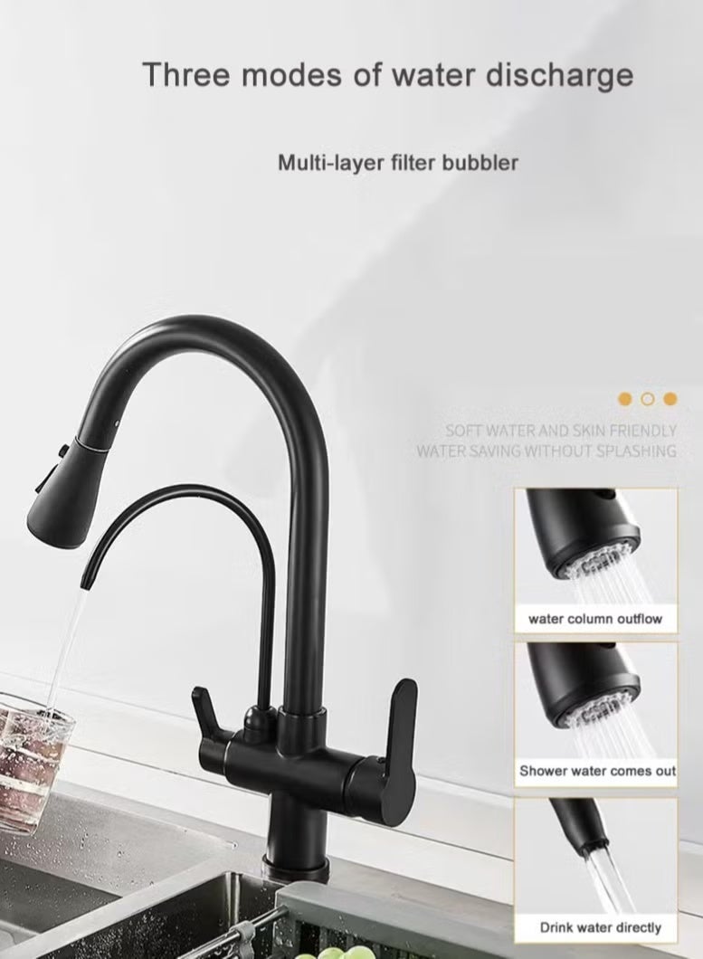 Three-in-one pull-out hot and cold kitchen faucet, direct drinking tap, sink faucet - Image 1