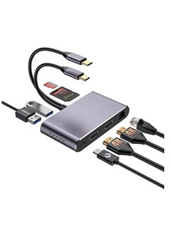 KASTWAVE USB C to HDMI Multiport Adapter, USB C Docking Station Dual HDMI Monitor, 8 in 1 Docking Station, RJ45, 2*USB 3.0, 100W PD & SD/TF Card Reader Video Converter  - Image 1