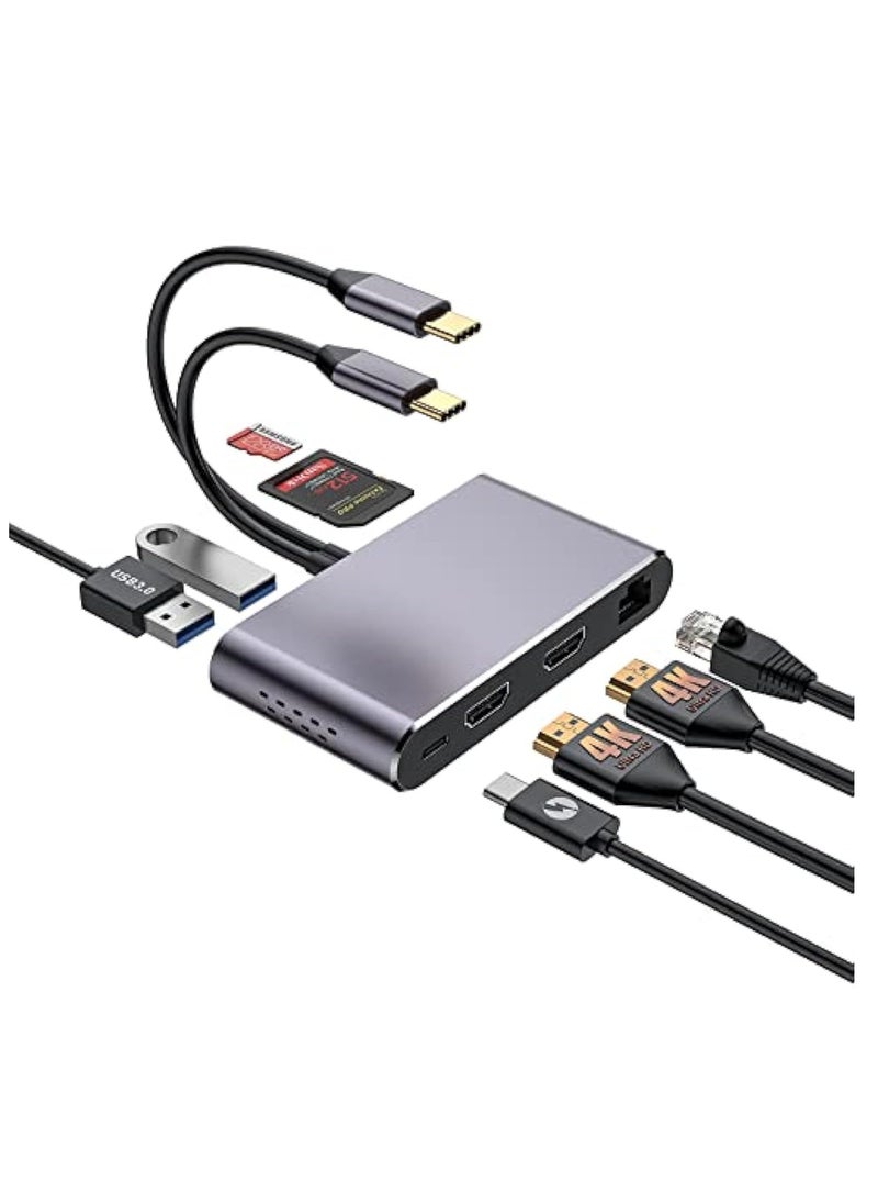 KASTWAVE - USB C to HDMI Multiport Adapter, USB C Docking Station Dual HDMI Monitor, 8 in 1 Docking Station, RJ45, 2*USB 3.0, 100W PD & SD/TF Card Reader Video Converter - Image 1