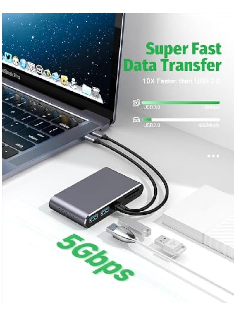 KASTWAVE - USB C to HDMI Multiport Adapter, USB C Docking Station Dual HDMI Monitor, 8 in 1 Docking Station, RJ45, 2*USB 3.0, 100W PD & SD/TF Card Reader Video Converter - Image 1