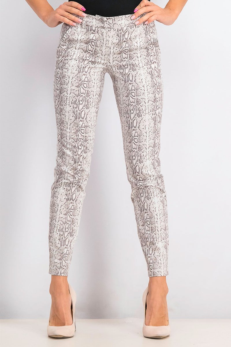 Mohito Women Regular Fit Snakeskin Straight Leg Pants, White - Image 1