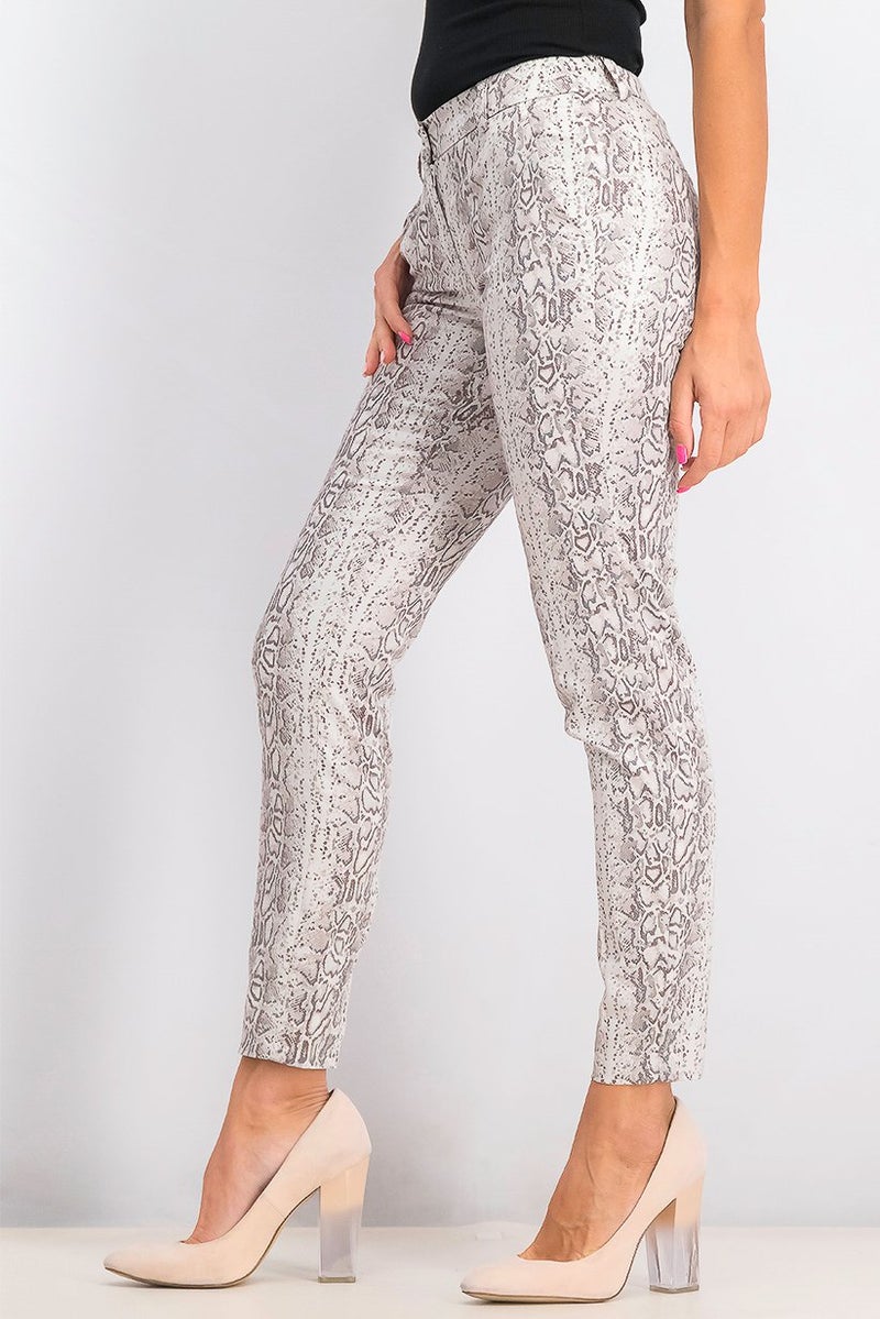 Mohito Women Regular Fit Snakeskin Straight Leg Pants, White - Image 3