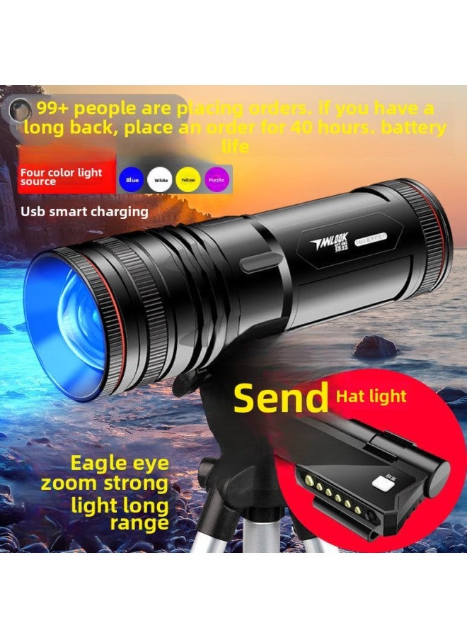 Night Fishing Lamp Fishing Lamp Purple Light Table Fishing Light High-power Bait Charging Blue Light Flashlight Luminous-Color:60 Hours - Four Light Sources  Night Fishing Light + Charging Cable + Cap Light + Fishing Box Bracket  - Image 1
